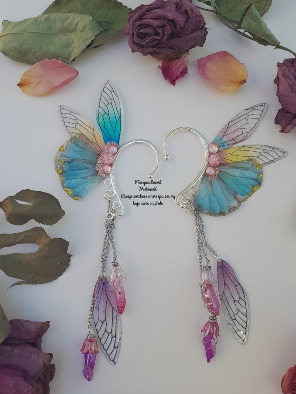 Fairy wing wrap ear cuff earrings, no piercing, fairycore boho festival gifts